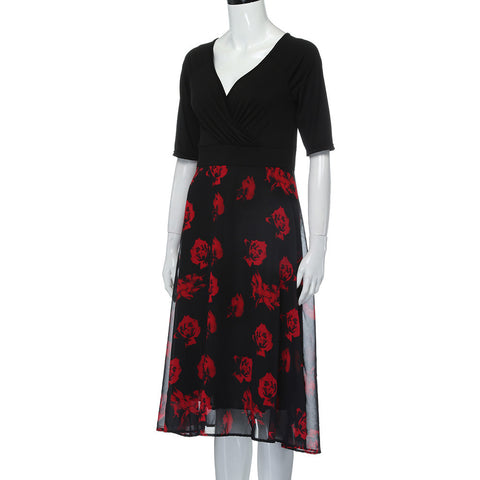 V-Neck Floral Dress (Plus Size)-VoN Apparel-